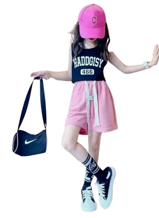Mei Stylish - Girl's Summer 2 Piece Outfit Sleeveless T-shirt and Short Pant Set - Image 1