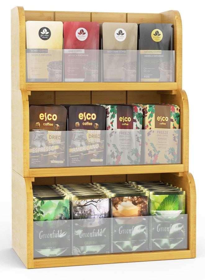 Bambition Bamboo Tea Bag Organizer, 3 Layer Stackable Tea Bags Storage Box with Acrylic Dividers - Image 1