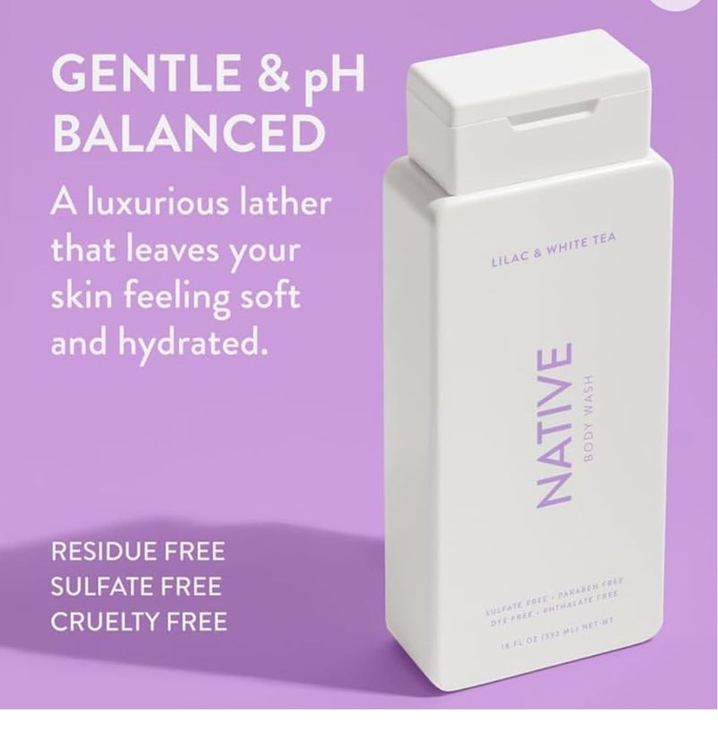 Native Body Wash Contains Naturally Derived Ingredients | For Women & Men, Sulfate, Paraben, & Dye Free Leaving Skin Soft and Hydrating | Lilac & White Tea 18 oz - 2 Pk - Image 5