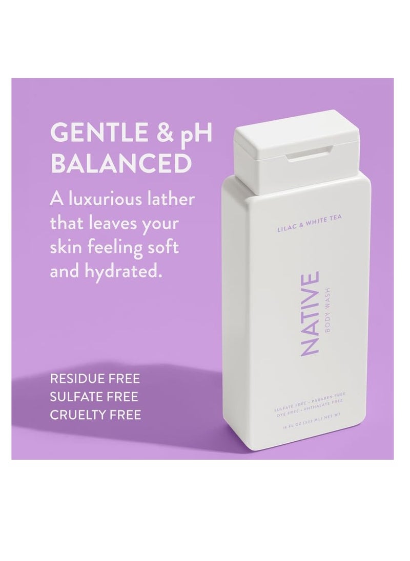 native Native Body Wash Contains Naturally Derived Ingredients | For Women & Men, Sulfate, Paraben, & Dye Free Leaving Skin Soft and Hydrating | Lilac & White Tea 18 oz - 2 Pk  - Image 5