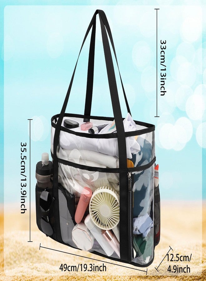 TINYAT Large Clear Tote Bag for Women Mesh Beach Bags with Zipper Transparent Travel Bags Shoulder Bag for Vacation Swim Gym - Image 3