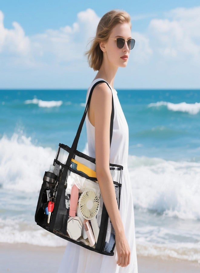TINYAT Large Clear Tote Bag for Women Mesh Beach Bags with Zipper Transparent Travel Bags Shoulder Bag for Vacation Swim Gym - Image 2