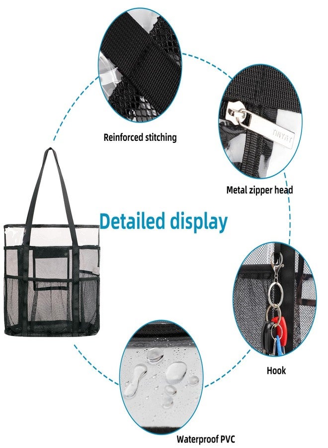 TINYAT Large Clear Tote Bag for Women Mesh Beach Bags with Zipper Transparent Travel Bags Shoulder Bag for Vacation Swim Gym - Image 5