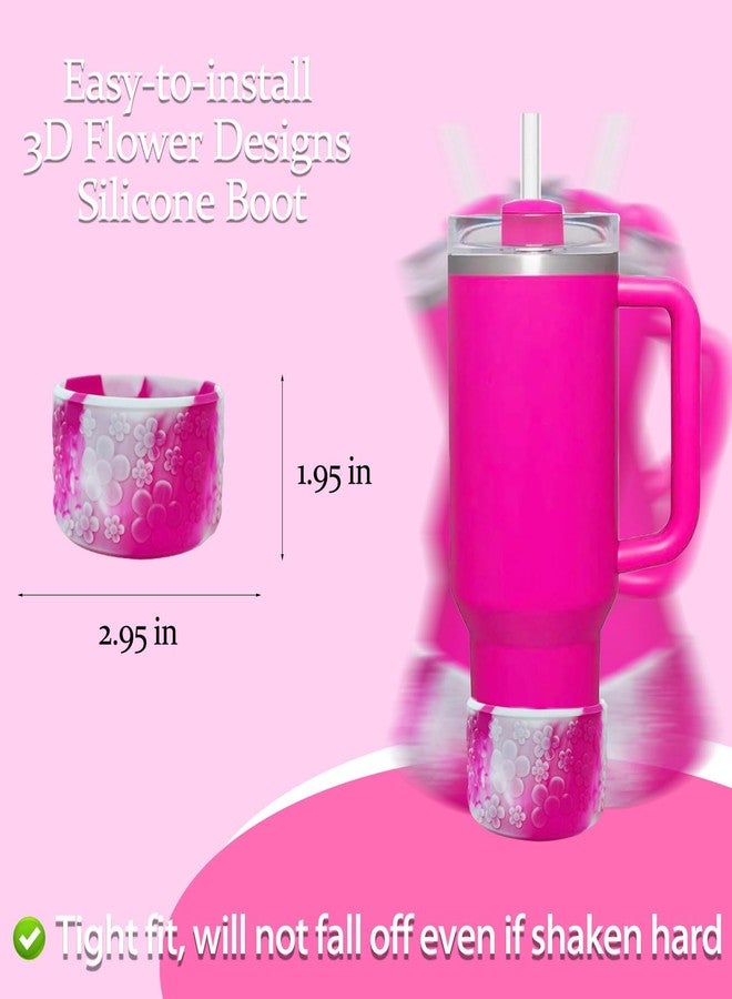 Lnulyaciy Flower Silicone Boot, for Stanley Cup 40/30/20 oz, Anti-Slip Silicone Boot for Cup Compatible Hydroflask Boot 12-24Oz and More Bottles 2.95in Bottom Protector (Rose Red & White) - Image 3