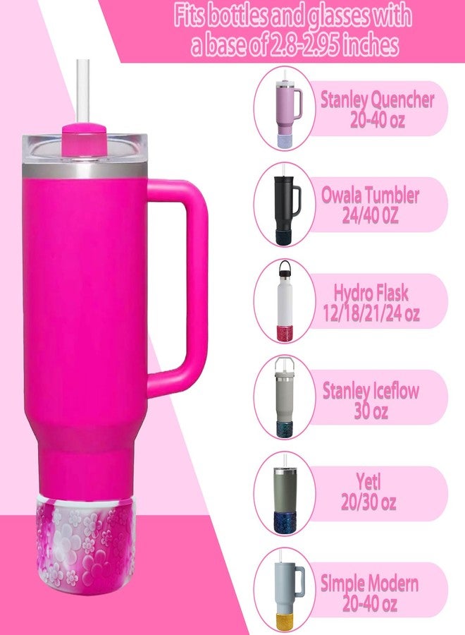 Lnulyaciy Flower Silicone Boot, for Stanley Cup 40/30/20 oz, Anti-Slip Silicone Boot for Cup Compatible Hydroflask Boot 12-24Oz and More Bottles 2.95in Bottom Protector (Rose Red & White) - Image 2