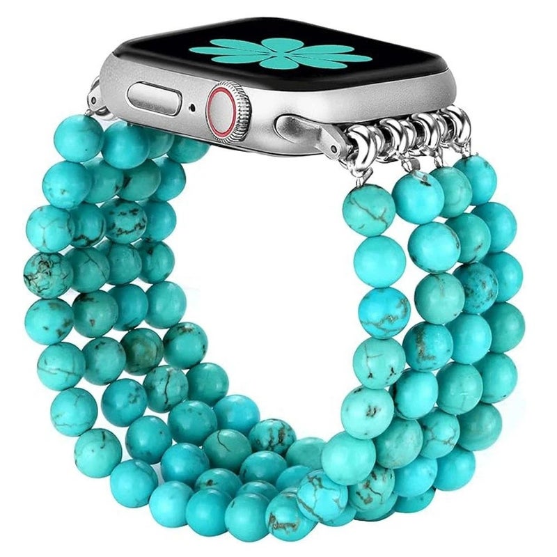 Bluejw Handmade Beaded Elastic Stretch Bracelet Replacement Watch Strap for Apple Watch & Fitbit 38mm 42mm – Comfortable, Adjustable Wristband Band - Image 3
