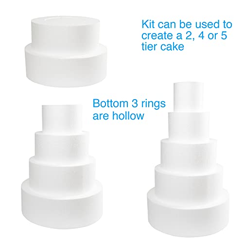 SilverlakeLLC Silverlake 5-Tier Round Cake Dummy Set - Nesting 4"H x 4,6,8,10 & 12"Dia Discs for Styrofoam Baking Display Projects - Image 3