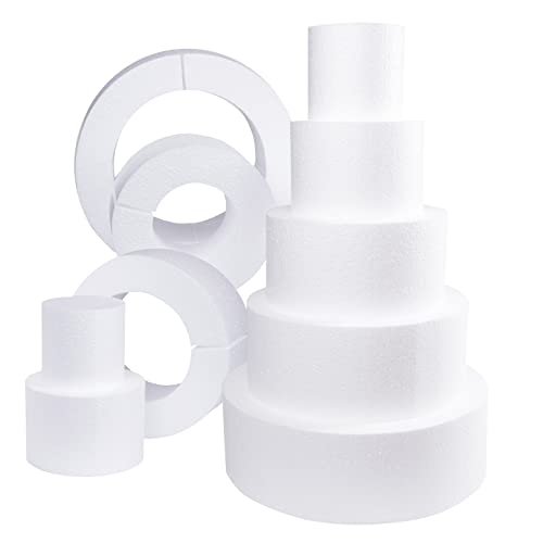 SilverlakeLLC Silverlake 5-Tier Round Cake Dummy Set - Nesting 4"H x 4,6,8,10 & 12"Dia Discs for Styrofoam Baking Display Projects - Image 1