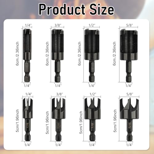 Serplex® 8Pcs Woodworking Drill Bit Set Boring Hole Saw Cutter Wood Tools Assorted Size Universal Hex Shank Straight and Tapered Taper Cutting Tool Attachment for Power Drill, Rotary Tool - Image 2
