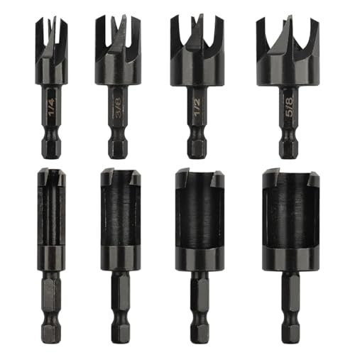 Serplex® 8Pcs Woodworking Drill Bit Set Boring Hole Saw Cutter Wood Tools Assorted Size Universal Hex Shank Straight and Tapered Taper Cutting Tool Attachment for Power Drill, Rotary Tool - Image 1