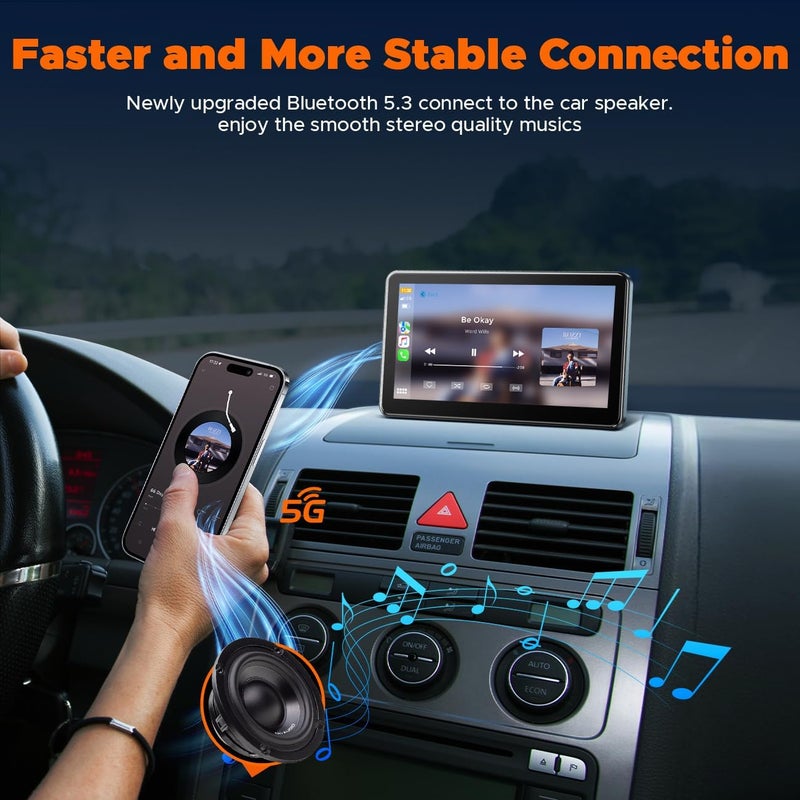 HOTPEAK 7-inch Portable Carplay Screen for Car Compatable with Apple CarPlay and Android Auto,Wireless Car Play Unit with GPS Navigation,Bluetooth,Mirror Link,Touch Screen for All Vehicles - Image 3