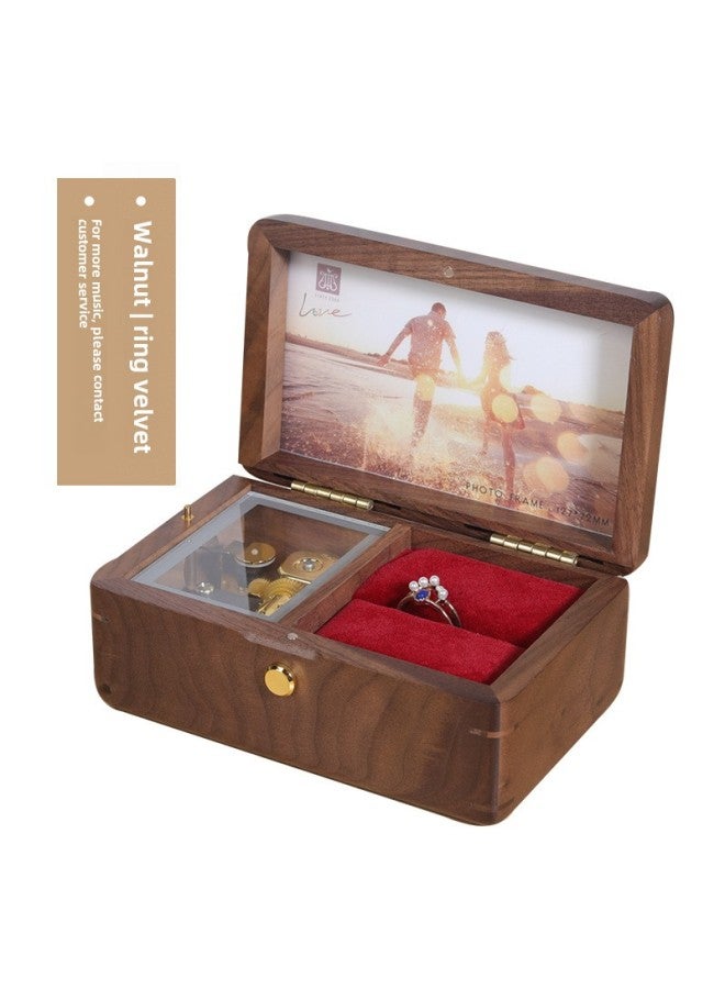 DIY Print Photo Wooden Jewelry Box Music Box Birthday Gift For Girlfriend Creative Music Box-Color:Walnut (J277A)-ring Flannel-Dimensions:Music: Sky City  - Image 1