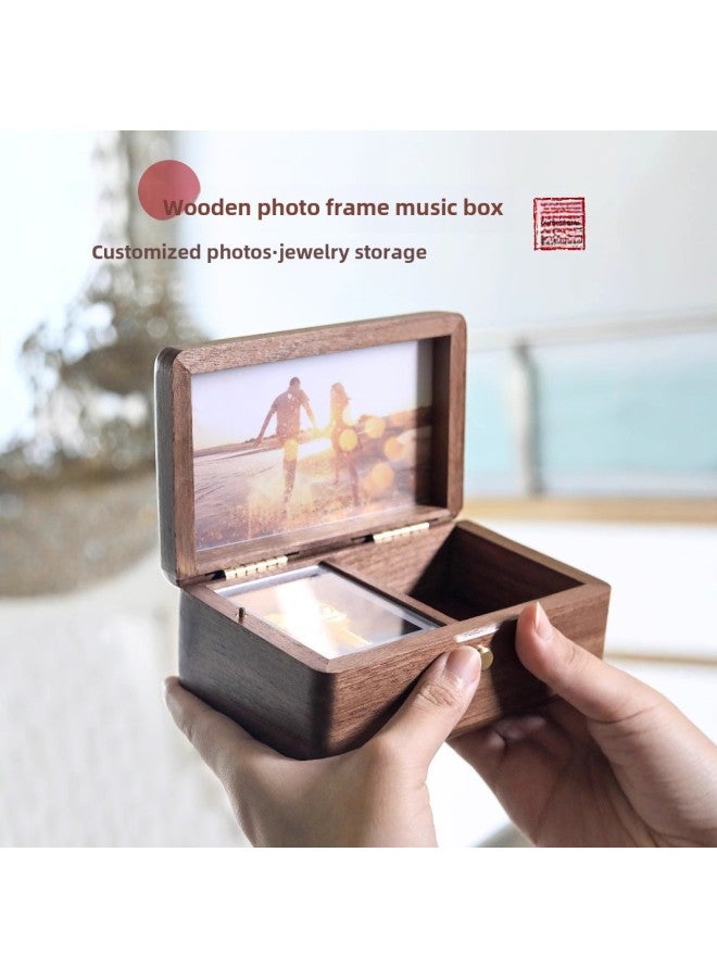 DIY Print Photo Wooden Jewelry Box Music Box Birthday Gift For Girlfriend Creative Music Box-Color:Walnut (J277A)-ring Flannel-Dimensions:Music: Sky City  - Image 4