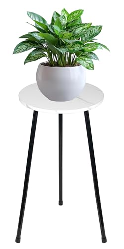 ARTORA Indoor Plant Stand Mid Century Wood Plant Stool Adjustable White Corner Tall Plant Sand Marble Texture Small Round End Table 18 Inch Plant Holder for Flower Pots Modern Home Decor 1811 x 925 - Image 1