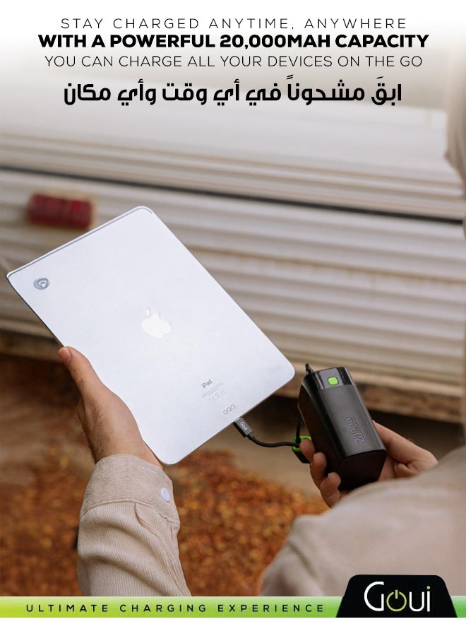 جوي باور بانك بريميوم بسعة 20,000 ملي أمبير - شحن فائق السرعة بقوة 65 واط مع منافذ USB-C و USB-A لشحن أجهزة متعددة، شاحن محمول لشحن عدة أجهزة بنفس الوقت، شحن سريع لأجهزة آيفون و سامسونج و جالكسي و ايباد برو و ايربودز و هواوي والأجهزة اللوحية وأجهزة GPS ومشغلات MP3/MP4 وغيرها، تصميم محمول وصغير الحجم 20000 mAh - Image 3