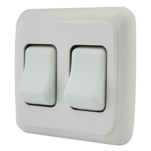American Technology Components Double SPST On-Off Switch with Bezel, 12-Volt, for RV, Trailer, Camper (White) - Image 1
