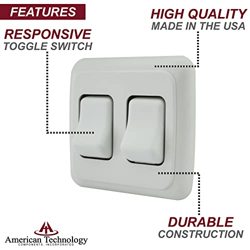 American Technology Components Double SPST On-Off Switch with Bezel, 12-Volt, for RV, Trailer, Camper (White) - Image 3