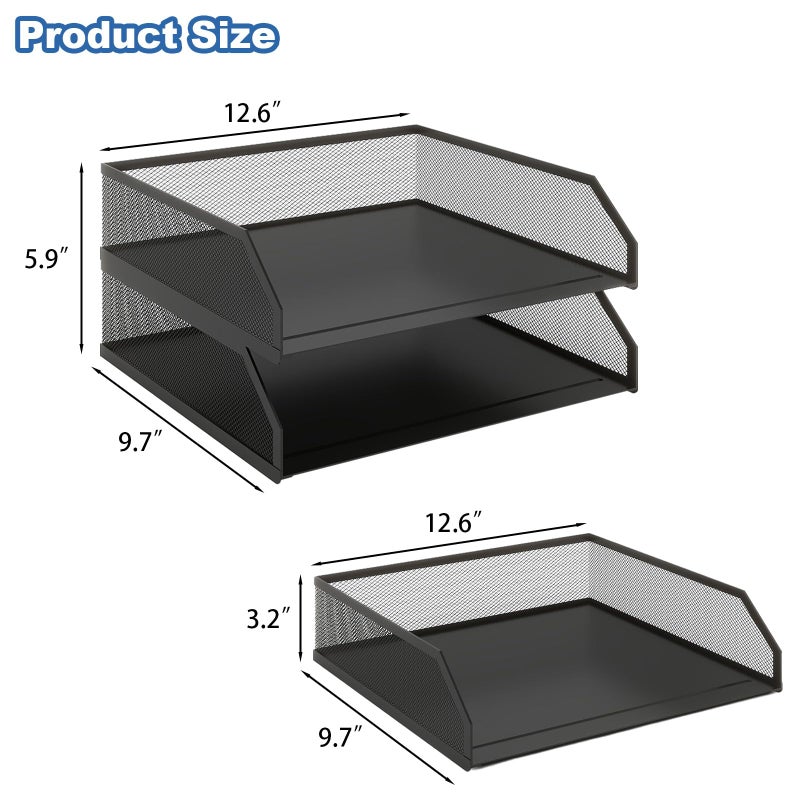 Natwind 2-Tier Stackable Paper Tray, Metal Mesh Desktop Organizer, A4 Paper Sorter, Letter Trays,File Folder Sorter Organizer with Sliding Tray for Home, Office, School (Black) - Image 2