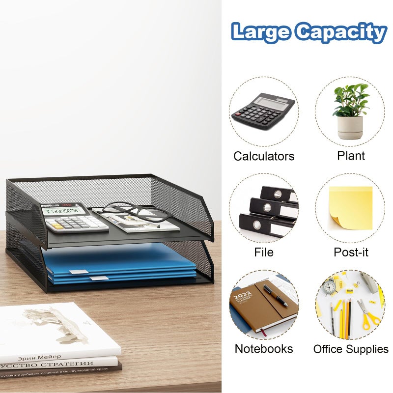 Natwind 2-Tier Stackable Paper Tray, Metal Mesh Desktop Organizer, A4 Paper Sorter, Letter Trays,File Folder Sorter Organizer with Sliding Tray for Home, Office, School (Black) - Image 5