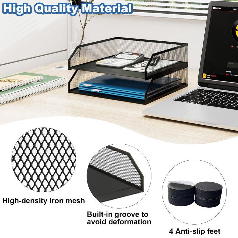 Natwind 2-Tier Stackable Paper Tray, Metal Mesh Desktop Organizer, A4 Paper Sorter, Letter Trays,File Folder Sorter Organizer with Sliding Tray for Home, Office, School (Black) - Image 4