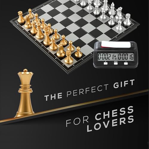 BETTERLINE Magnetic Chess Game  Digital Clock Timer Set  Professional and Portable 14 x 14 Travel Chess Board Games - Image 5