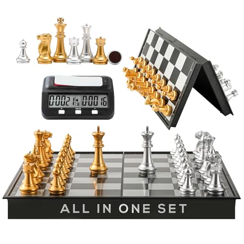 BETTERLINE Magnetic Chess Game  Digital Clock Timer Set  Professional and Portable 14 x 14 Travel Chess Board Games - Image 1