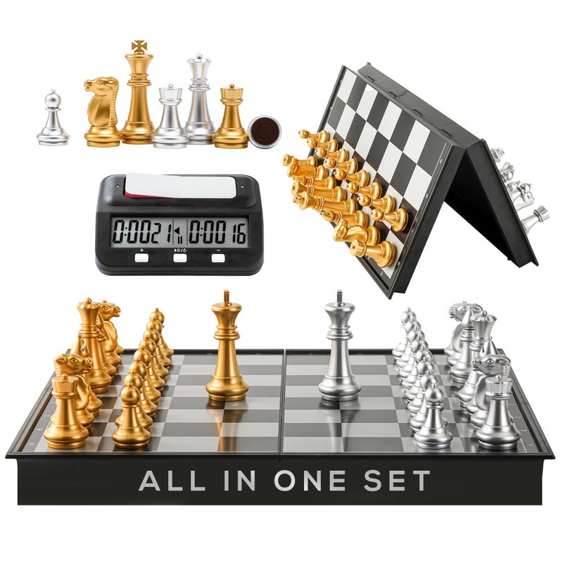 BETTERLINE Magnetic Chess Game  Digital Clock Timer Set  Professional and Portable 14 x 14 Travel Chess Board Games - Image 3