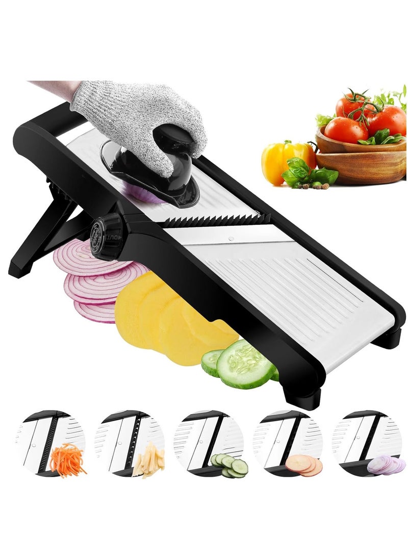 Arabest Mandoline Food Slicer, Adjustable Mandoline Slicer for Kitchen, Stainless Steel Mandolin Vegetable Chopper for Potato, Vegetable Slicer Julienne Cutter, Black - Image 1