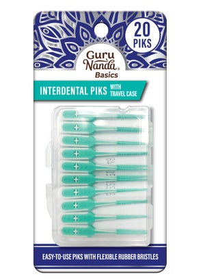 GuruNanda GuruNanda Interdental Picks with Travel Case  Floss Tooth Pick for Teeth Cleaning  Flexible Rubber Bristles  20 Picks 