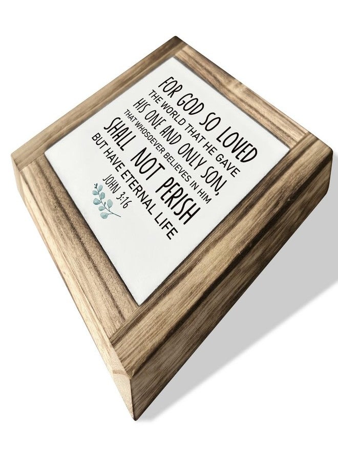 XJCUG Christian Sign, Box Wood Plaques Desk Décor, Scripture Table Art Sign, Religious Artwork, Home Decor for Living Room Kitchen Bedroom, For God So Loved the World that He Gave - John 3:16 - Image 2