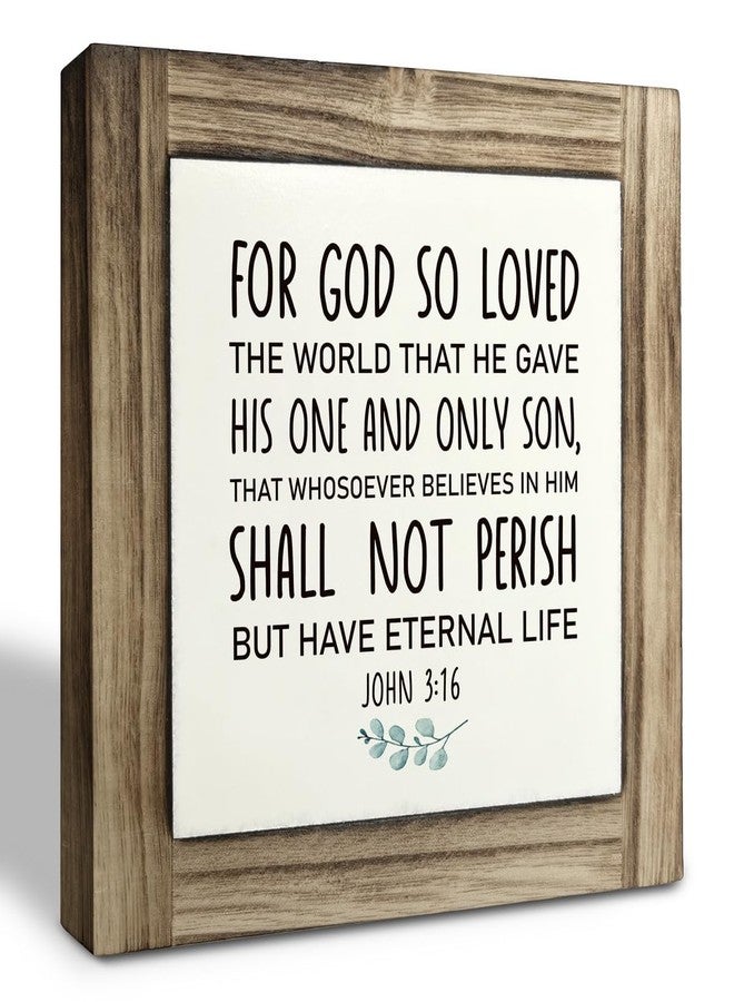 XJCUG Christian Sign, Box Wood Plaques Desk Décor, Scripture Table Art Sign, Religious Artwork, Home Decor for Living Room Kitchen Bedroom, For God So Loved the World that He Gave - John 3:16 - Image 1