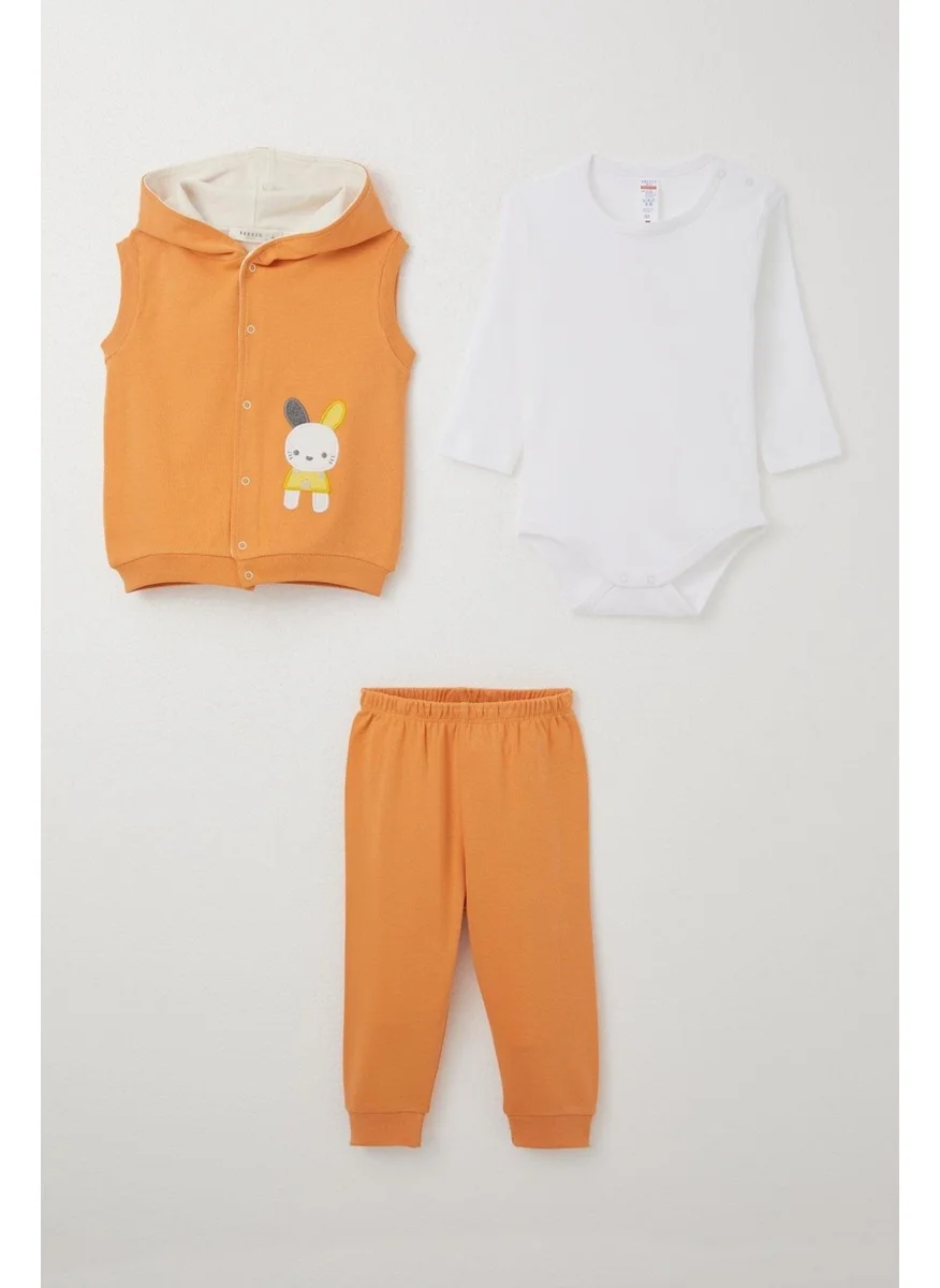 Breeze Baby Boy Bodysuit 3-Piece Set Cute Bunny Embroidered Hooded 4 Months-1 Years, Orange