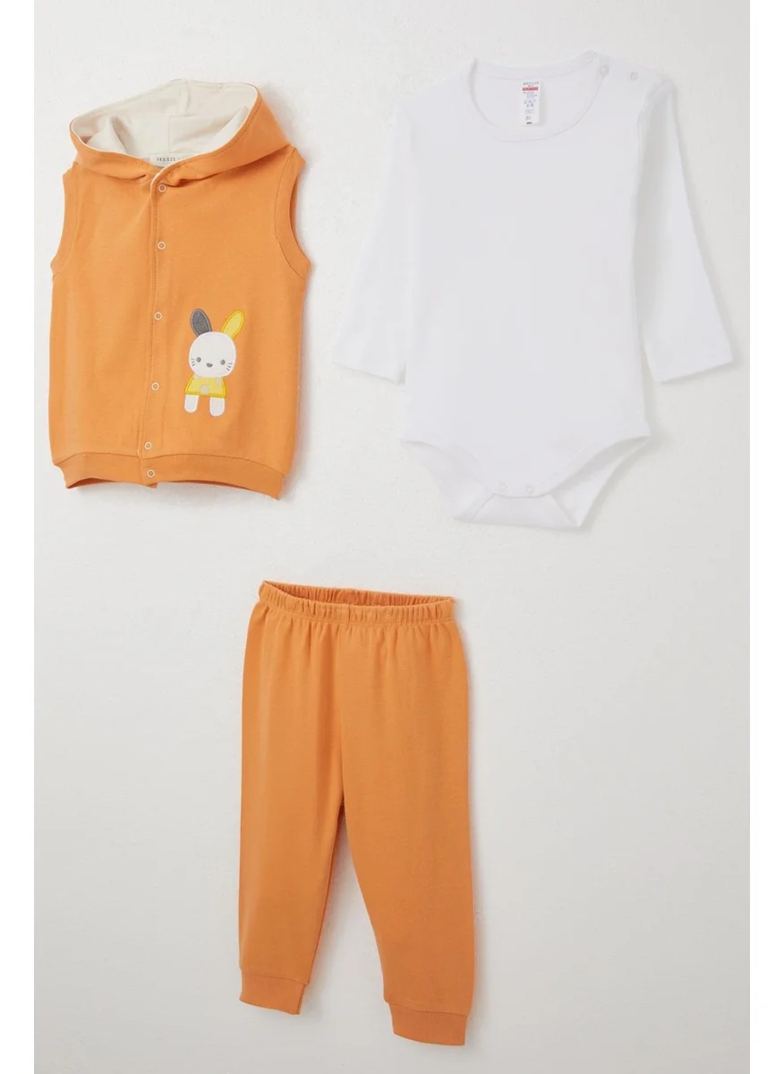 Breeze Baby Boy Bodysuit 3-Piece Set Cute Bunny Embroidered Hooded 4 Months-1 Years, Orange