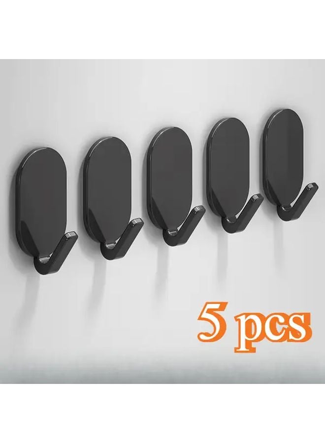 5pcs Black Elliptical Punch Free Traceless Hooks Practical Adhesive For Kitchen Bathroom - Image 1