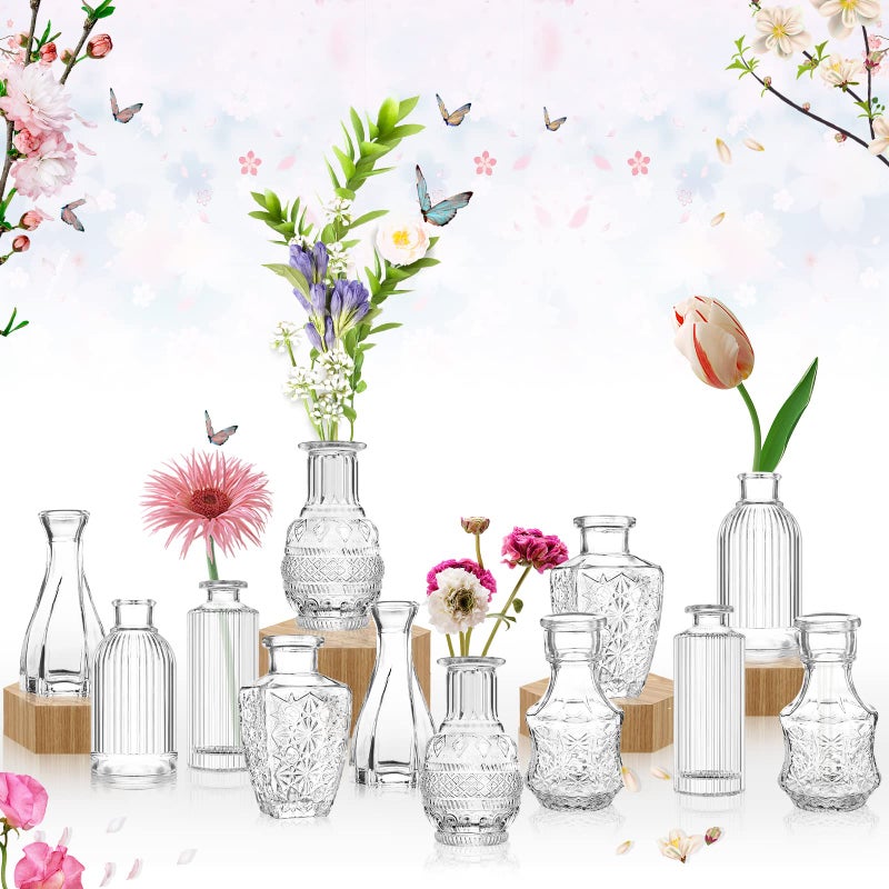 Vase for Flowers Set of 12 Vintage Glass Vases Small Bud Vase Great for Room DecorBedroom DecorHome Decor