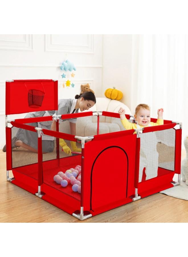 Baby Playpen with basket for Babies and Toddlers Baby Fence Baby Play Yards for Indoor & Outdoor 127*127*66 (Red) CODE - 159 - Image 2