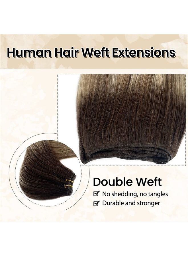 Benafee إضافات شعر حقيقية بشري 16 بوصة مستقيمة حزم شعر مخيطة باليد بالايج بني داكن إلى بني رمادي إلى أشقر مبيض إضافات شعر بشري مخيطة باليد مزدوجة الخيوط - Image 3