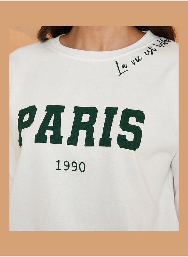 Styli - Regular Length Slogan Print Regular Fit Sweatshirt - Image 1