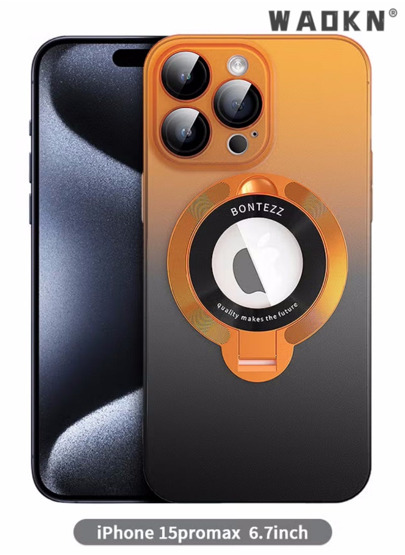 WAOKN For iPhone 15 Pro Max Orange Case, Slim Fit Ring Holder Shockproof Kickstand Magnetic Support Magsafe Non-Slip Protective, Women Girls Men Boys Cover for iPhone 15 Pro Max 6.7 inch  - Image 1