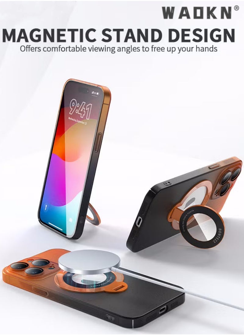 WAOKN For iPhone 15 Pro Max Orange Case, Slim Fit Ring Holder Shockproof Kickstand Magnetic Support Magsafe Non-Slip Protective, Women Girls Men Boys Cover for iPhone 15 Pro Max 6.7 inch  - Image 4