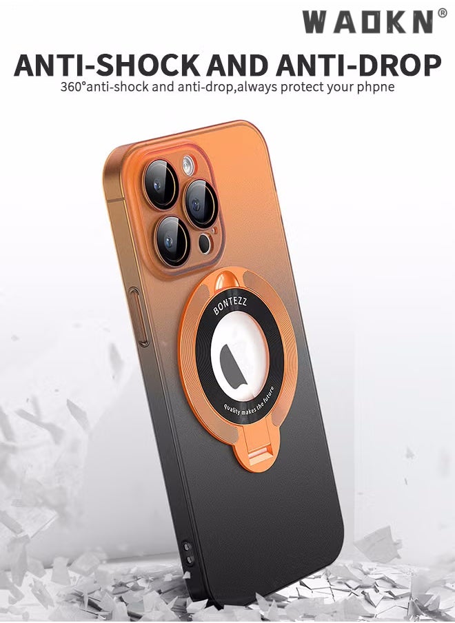 WAOKN For iPhone 15 Pro Max Orange Case, Slim Fit Ring Holder Shockproof Kickstand Magnetic Support Magsafe Non-Slip Protective, Women Girls Men Boys Cover for iPhone 15 Pro Max 6.7 inch  - Image 3