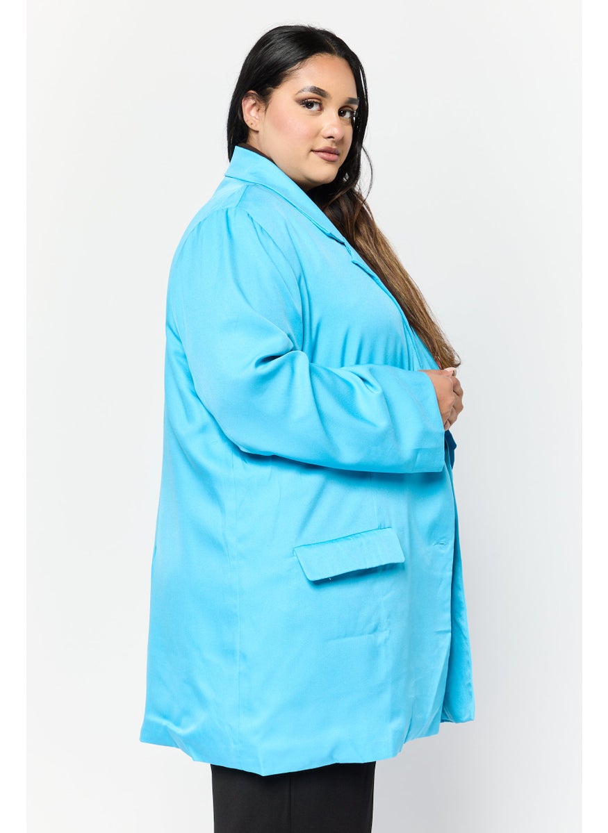 Lola May - Women Plus Size Solid Semi-Formal Blazer, Turquoise - Image 1