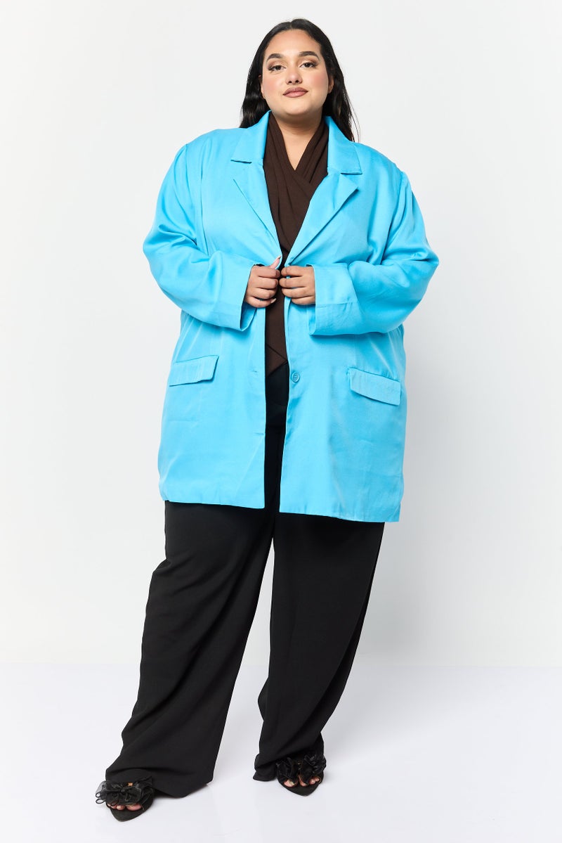 Lola May Women Plus Size Solid Semi-Formal Blazer, Turquoise  - Image 2