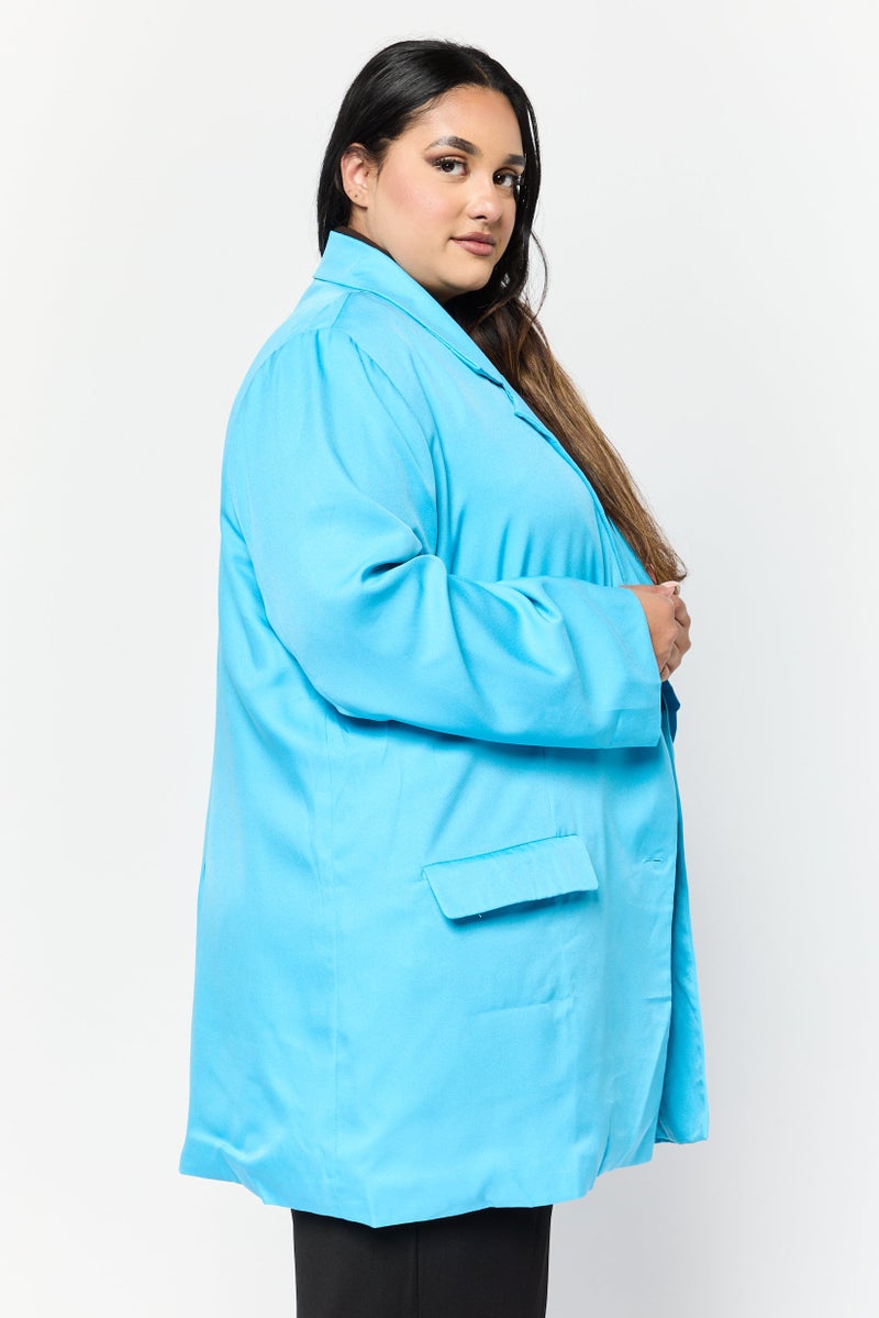 Lola May Women Plus Size Solid Semi-Formal Blazer, Turquoise  - Image 4