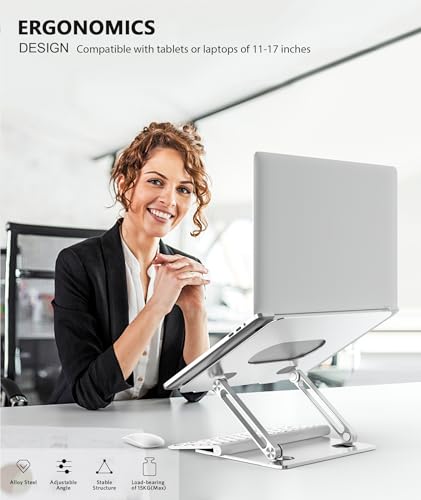 BoYata Laptop Stand Adjustable MultiAngle Laptop Holder Compatible for Laptops up to 17 inches Sturdy Aluminum Silicone Silver - Image 3