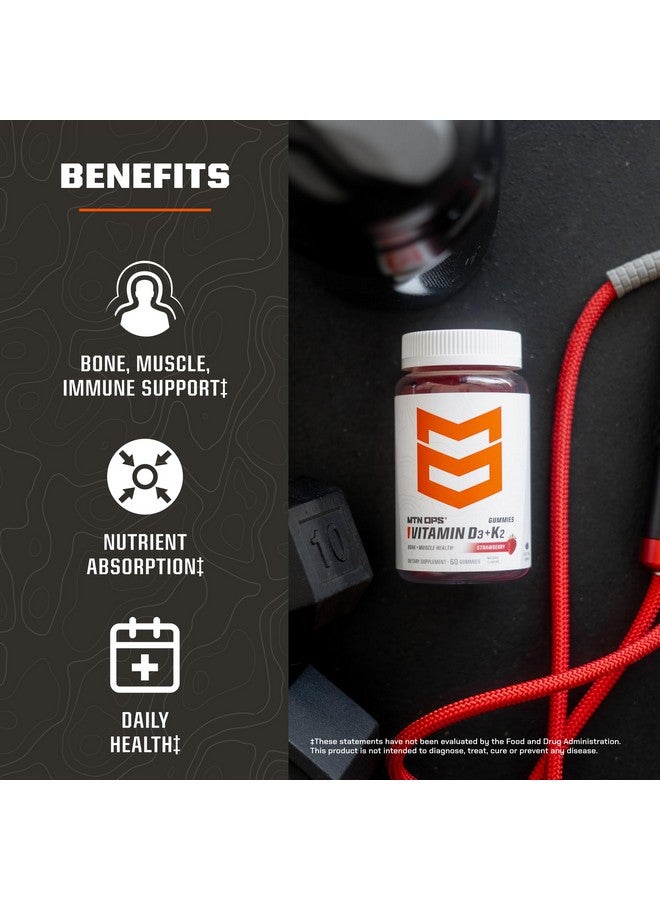 MTN OPS MTN OPS Vitamin D3 K2 Gummies, 5000 IU Vitamin D3 and Vitamin K2 MK7, Naturally Gluten-Free with Natural Strawberry Flavor, 60 Soft-Chew Gummies, 60 Servings per Container  - Image 2
