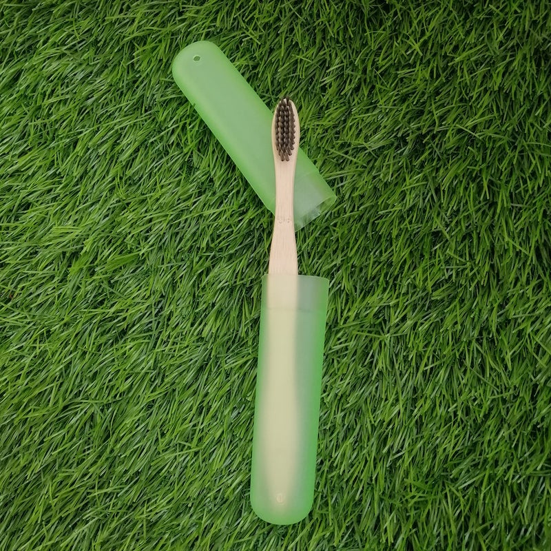 Adult Flat Handle Activated Soft Bristles Bamboo Manual Toothbrush With Plastic Box (Pack Of 1),Multicolour - Image 1