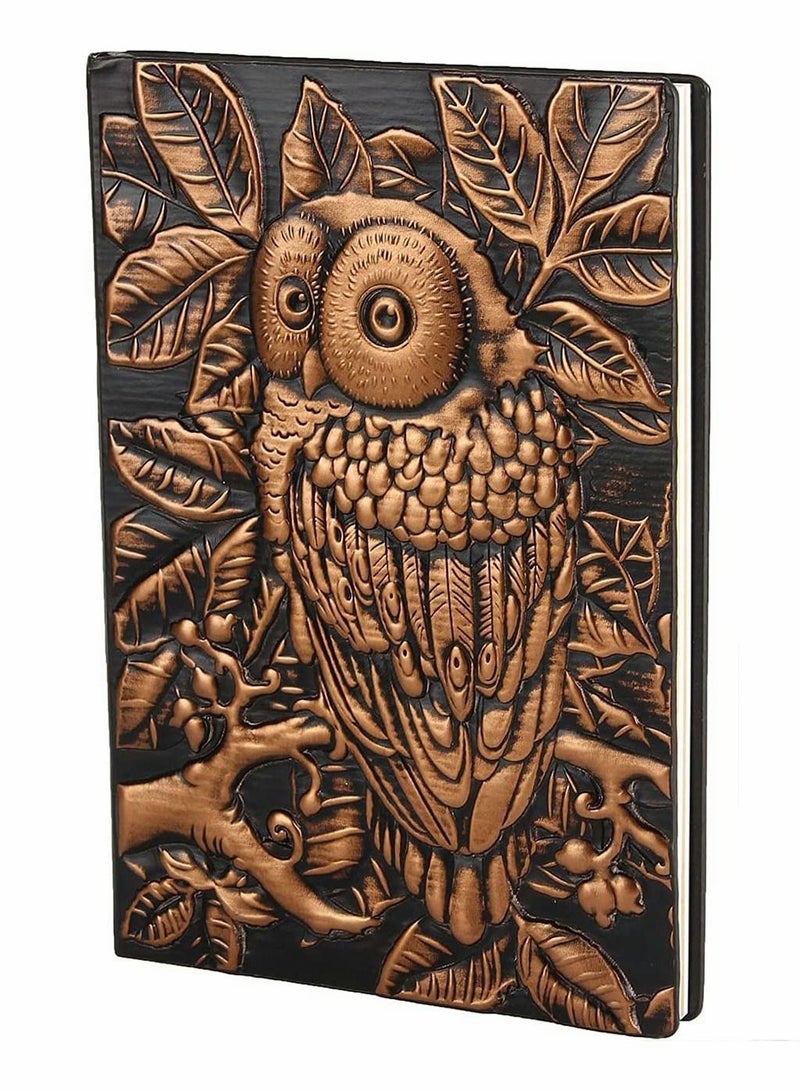 Excefore Handmade Daily Notepad Sketchbook Embossed Leather (Faux Leather) Travel Journals Vintage Handcraft Embossed Owl Antique (Copper) - Image 1