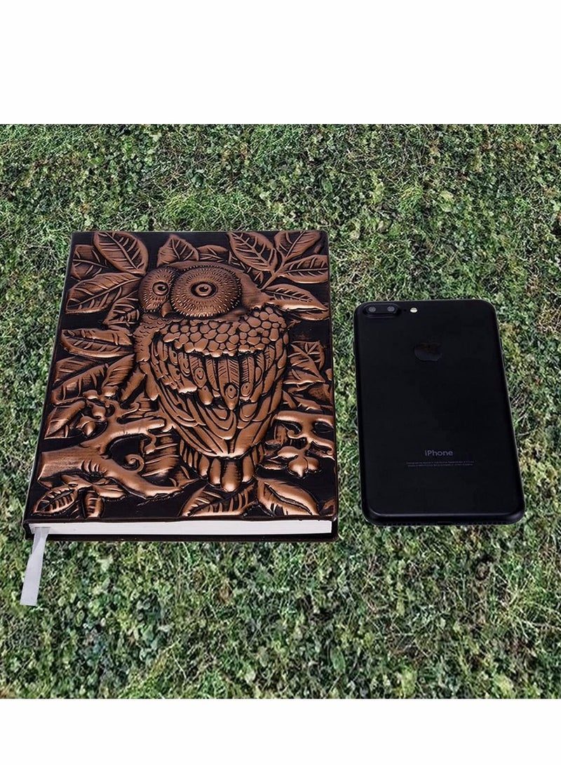 Excefore Handmade Daily Notepad Sketchbook Embossed Leather (Faux Leather) Travel Journals Vintage Handcraft Embossed Owl Antique (Copper) - Image 2