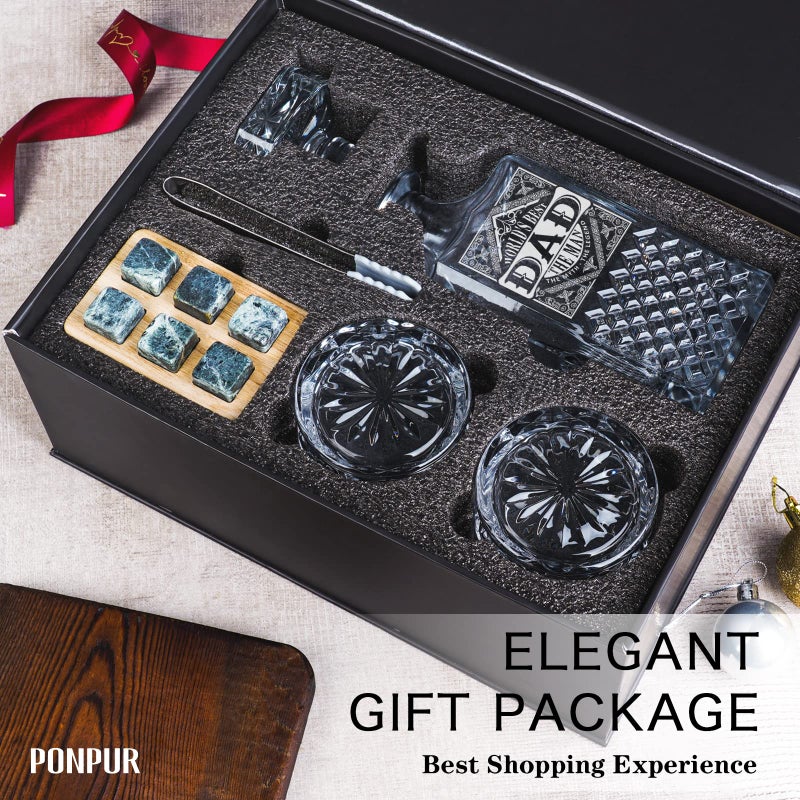 Ponpur 1965 60Th Birthday Gifts For Men Dad  1965 Laser Whiskey Decanter Set With Gift Box  Anniversary Bday Gift Ideas For Him Husband  60 Years Decorations  Whiskey Glasses & Whisky Stones Inc. - Image 2